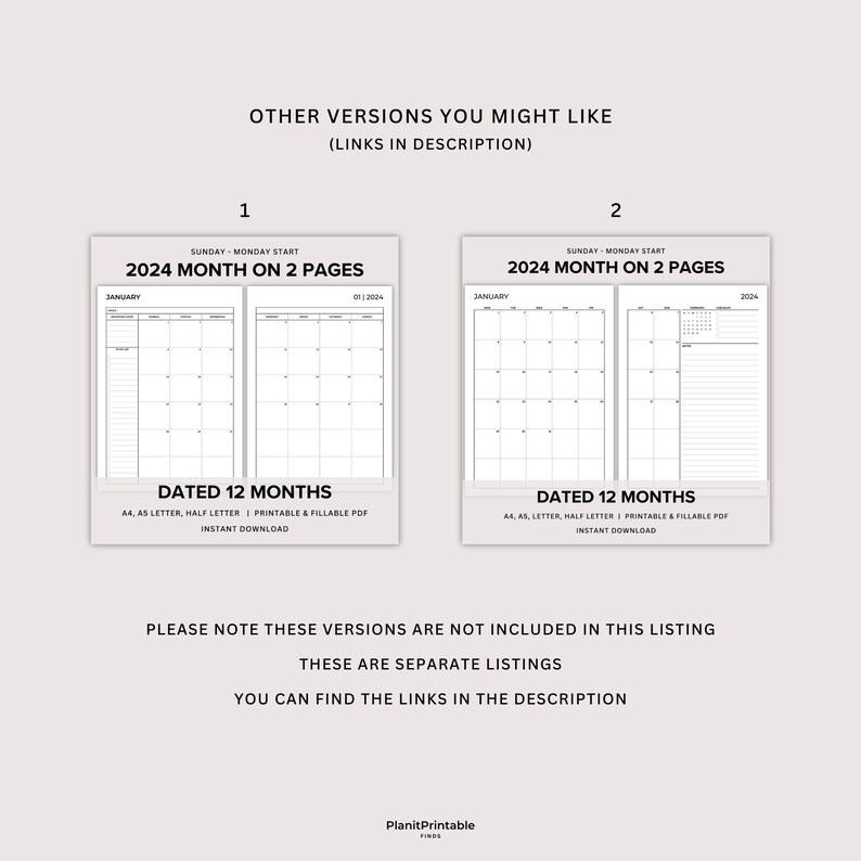 2024 Monthly Planner Printable, Dated Month on 2 Pages, Monthly Plan 2 ...