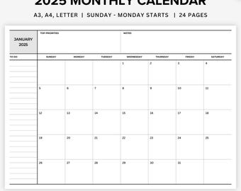 2025 Monthly Calendar: Landscape Planner, A3 A4 Letter (Printable PDF)