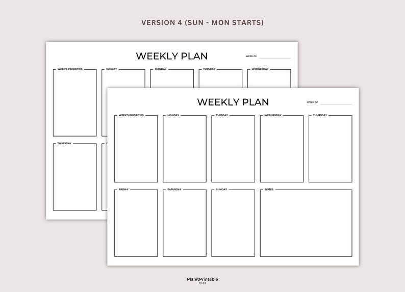 Minimalist Weekly Planner Printable: Landscape Layout (a3/a4/letter) - Etsy
