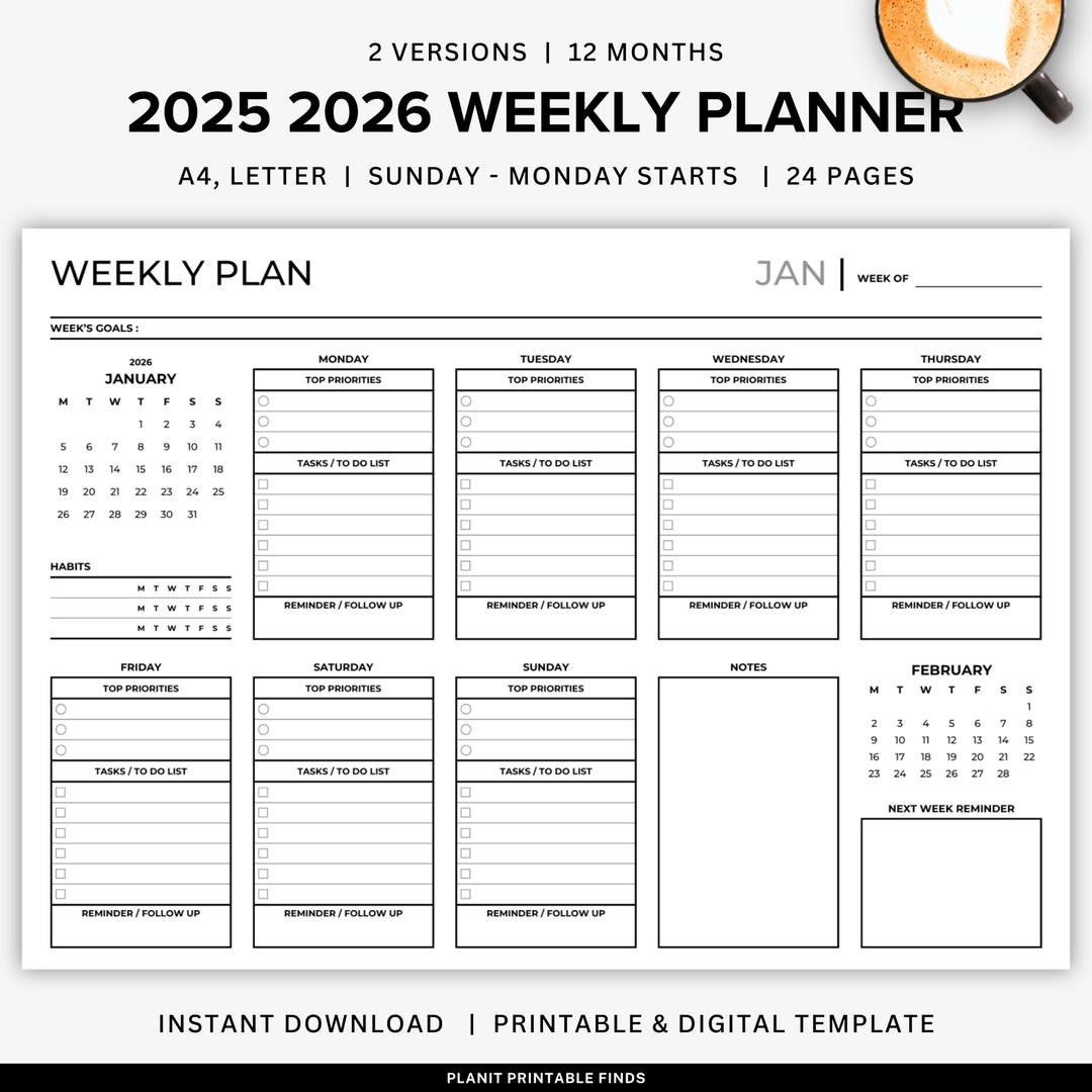 2025 2026 Weekly Planner Printable Landscape, Weekly to Do List ...
