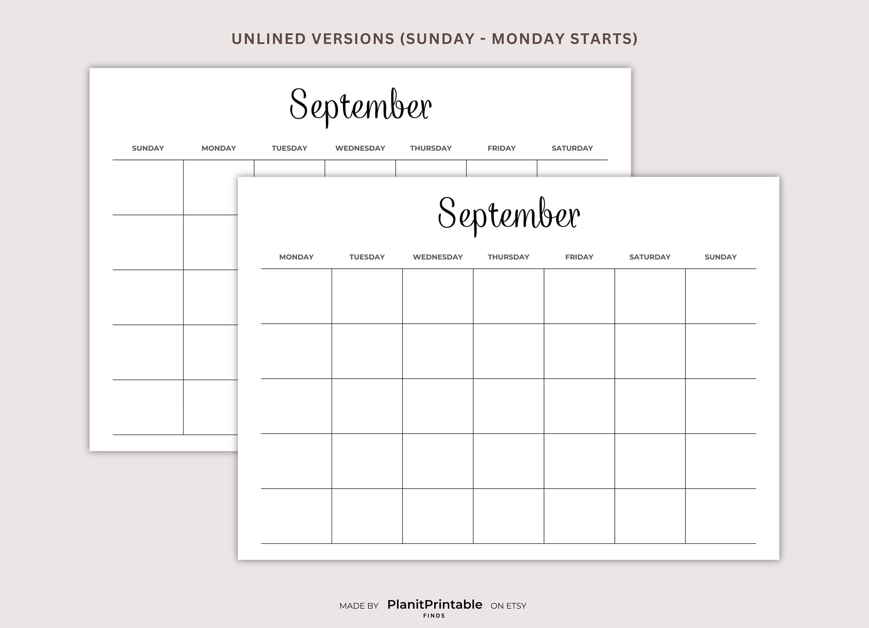 Blank Monthly Calendar Printable Simple Blank Calendar Page - Etsy