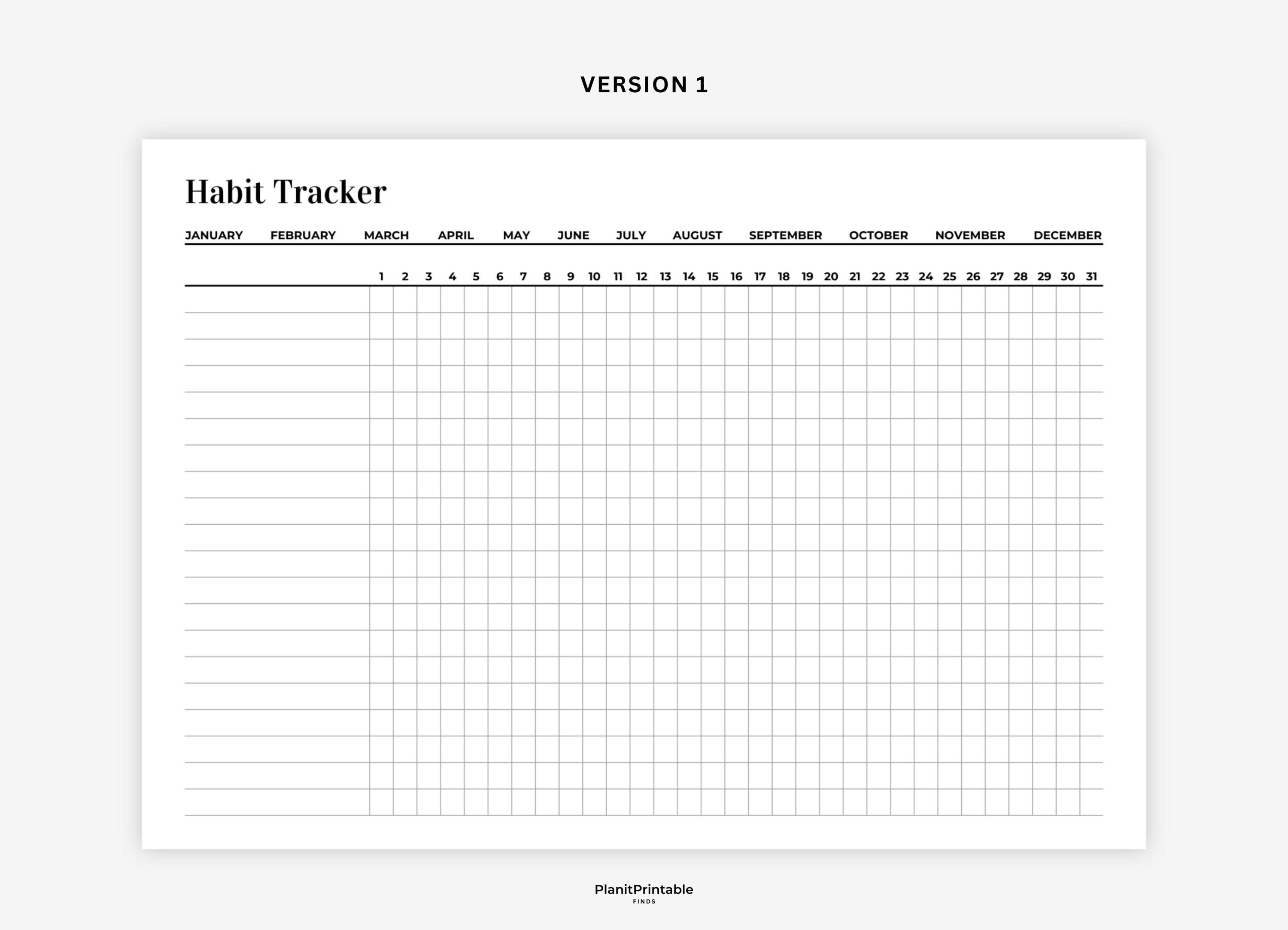 Minimalistic Monthly Habit Tracker Printable Landscape, Daily Habit ...