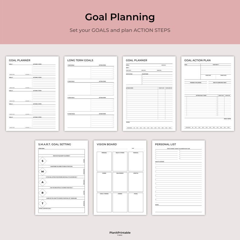 Printable Goal Planner Bundle, Daily, Weekly, Monthly, Quarterly ...
