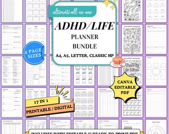 Editable Adhd Planner Bundle Printable Adhd Planner Set Ultimate Printable Life Binder Planner 2025 2026 Adult Adhd Productivity Journal PDF