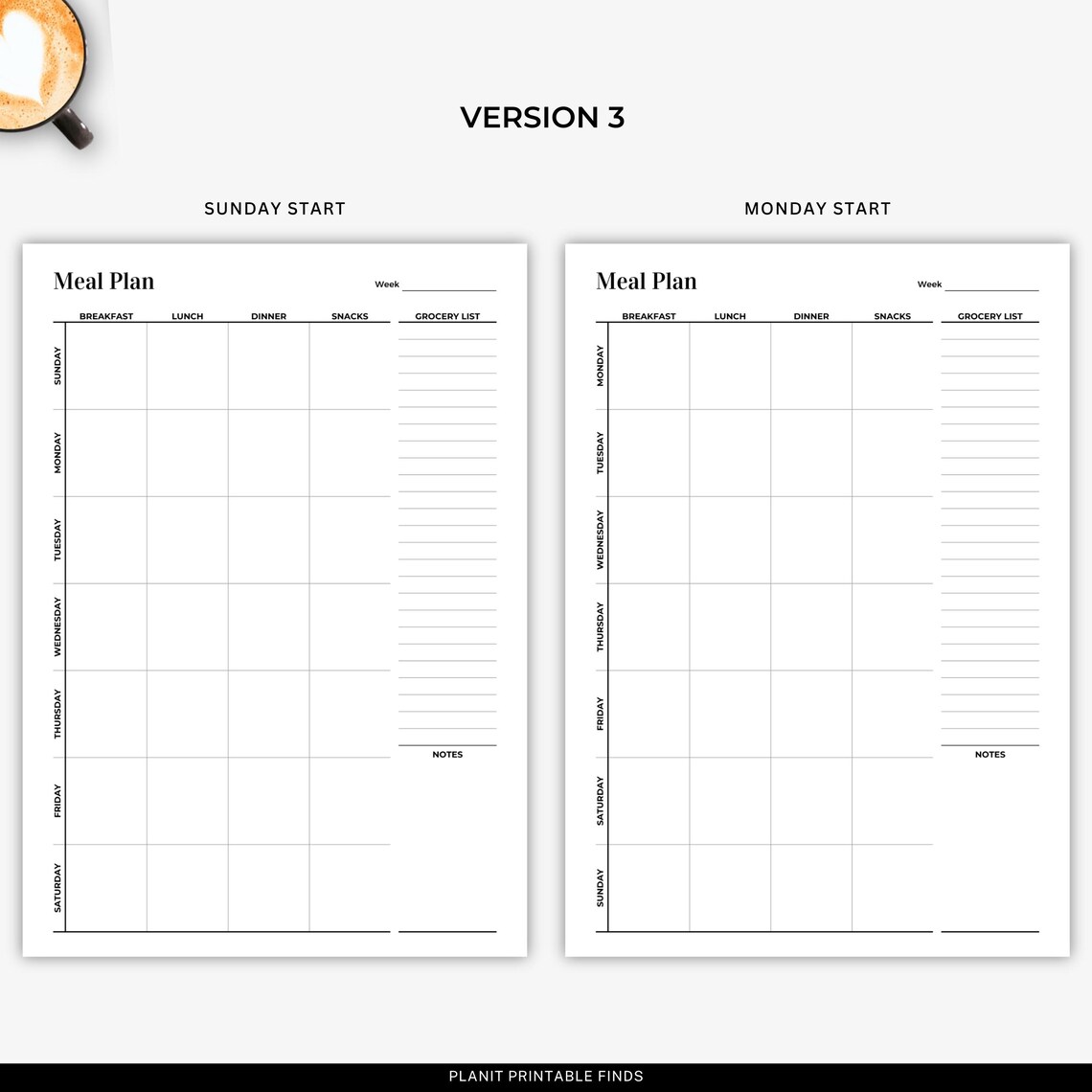 Weekly Meal Planner Printable 7 Days Meal Plan Week Food Journal