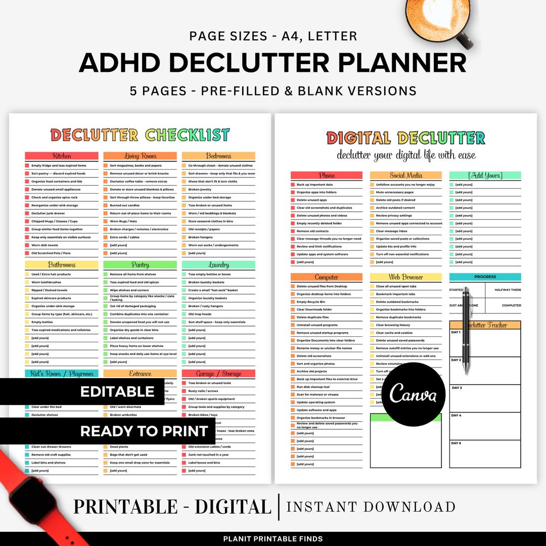 ADHD Declutter Planner Editable Home Decluttering Planner 30 Days ...