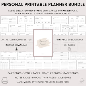 Personal planner bundle, Printable planner, daily weekly monthly yearly planner, Health, Goal, Productivity, POMODORO, Finance & Calendar