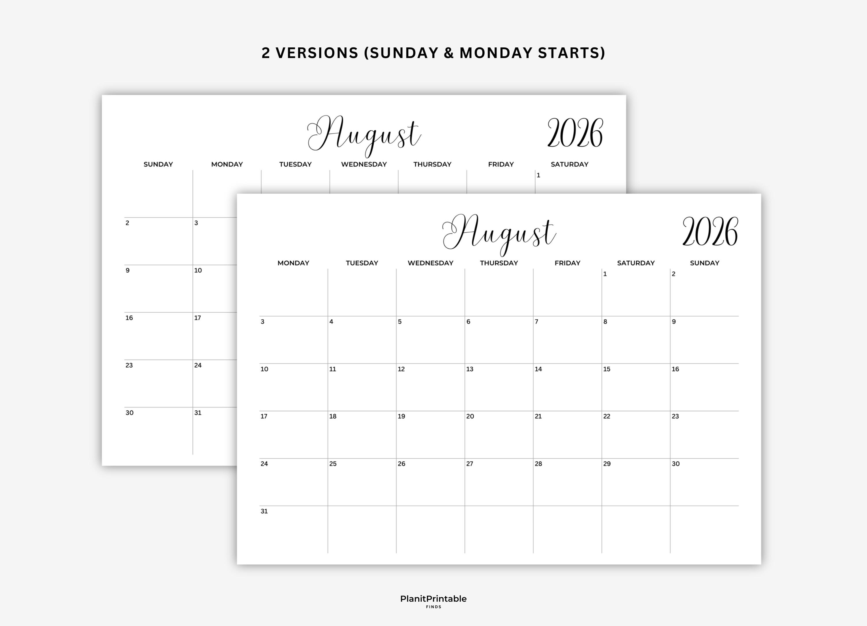 2026 Minimalist Calendar Printable Landscape Monthly Planner PDF Wall ...