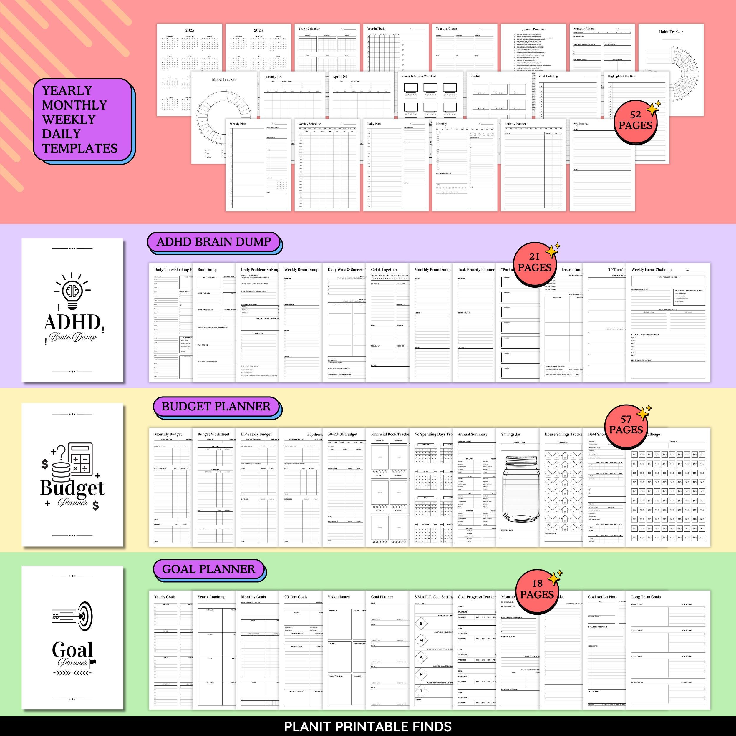 Editable Adhd Planner Bundle Printable Adhd Planner Set Ultimate ...