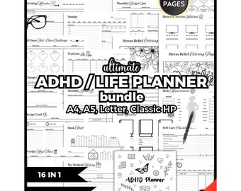 Adhd Planner Bundle Printable, Adhd Planner Set, Ultimate Printable Life Binder Planner 2025, Adult Adhd Productivity Journal PDF
