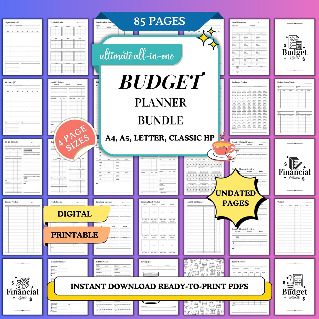 Budget Planner Bundle Printable Budgeting Binder Kit Set Undated 12 ...