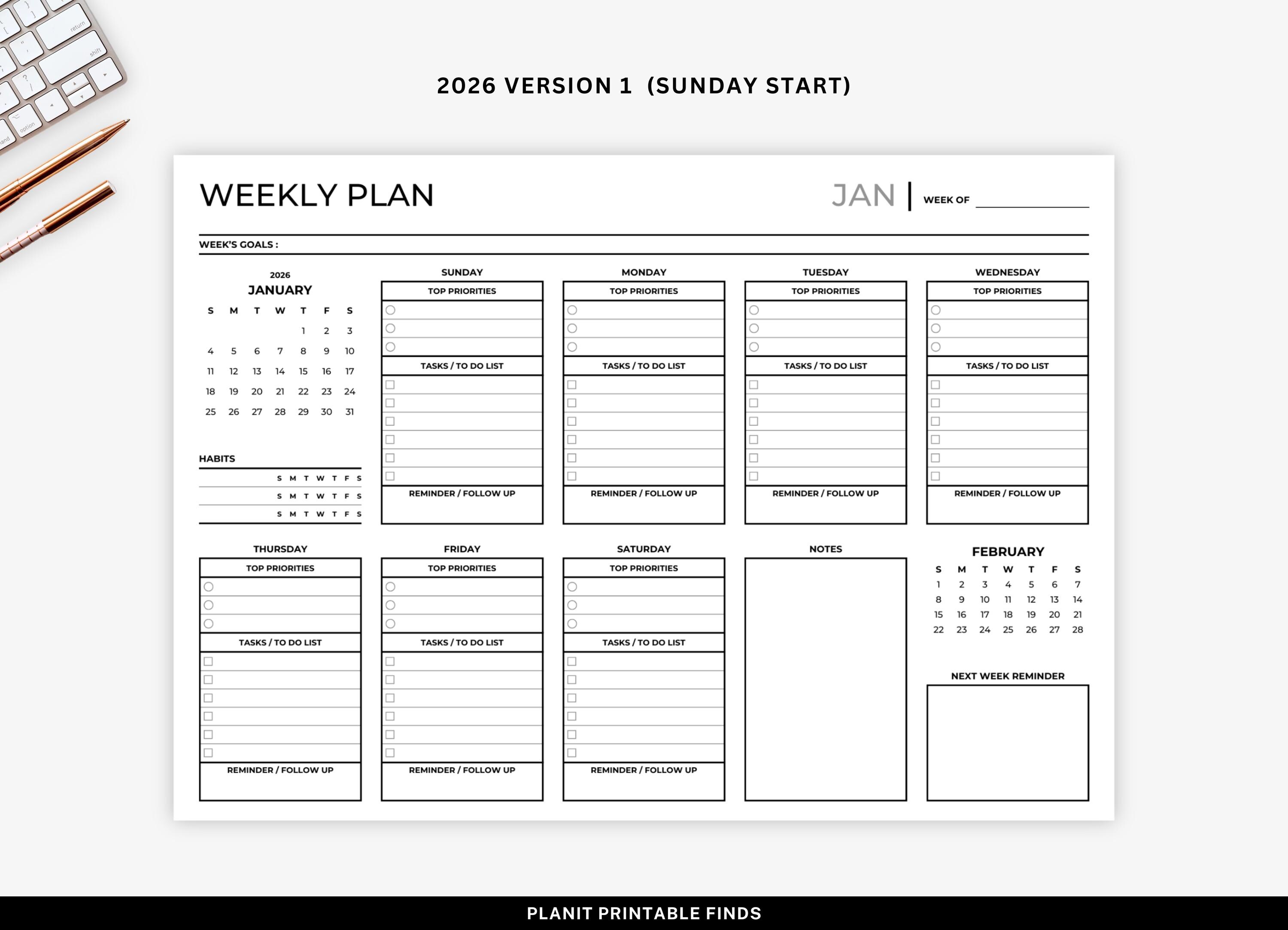 2025 2026 Weekly Planner Printable Landscape, Weekly to Do List ...
