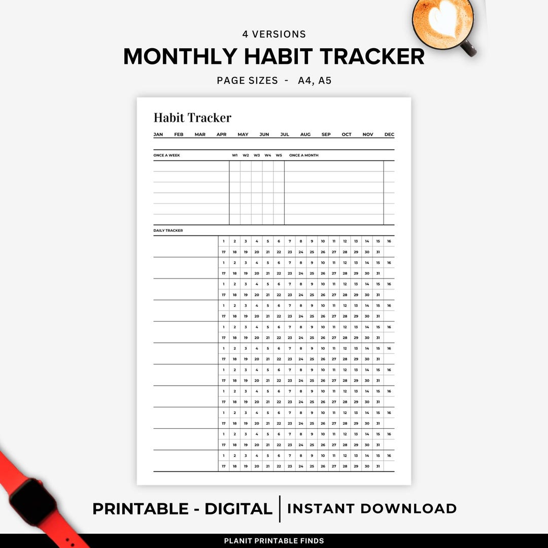 Minimalistic Monthly Habit Tracker Printable, Daily Habit Tracker, 30 ...