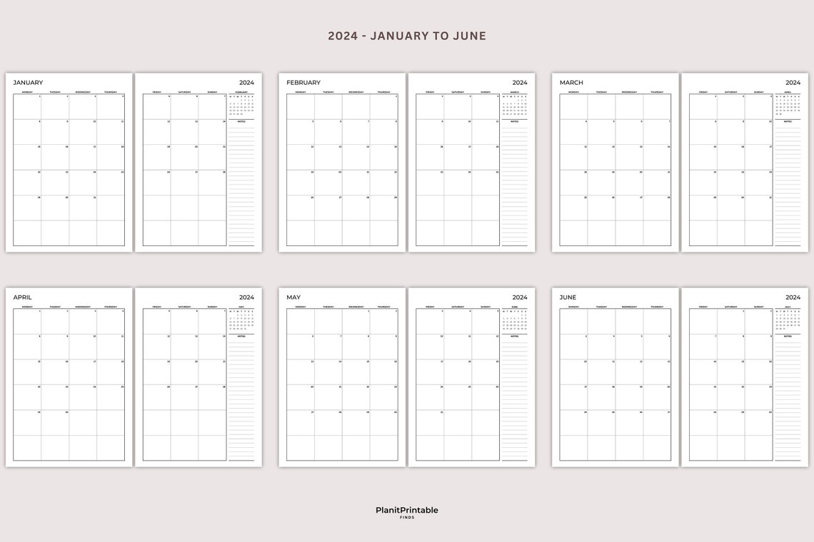 2024 Monthly Planner Printable, Dated Month on 2 Pages, Monthly Plan 2 ...