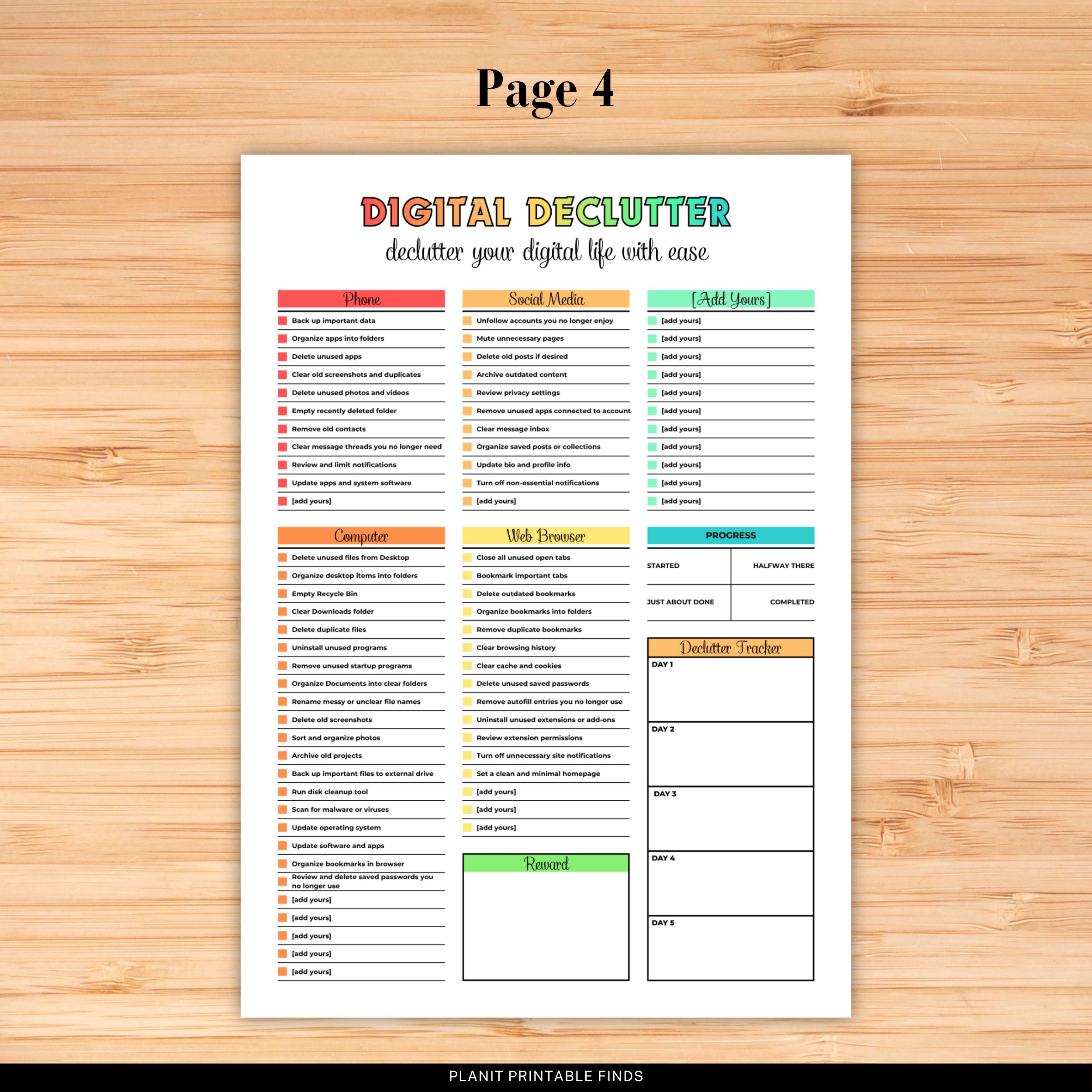 Digital Declutter Checklist.pdf Editable Declutter Planner Printable, ADHD Declutter List, Home ...