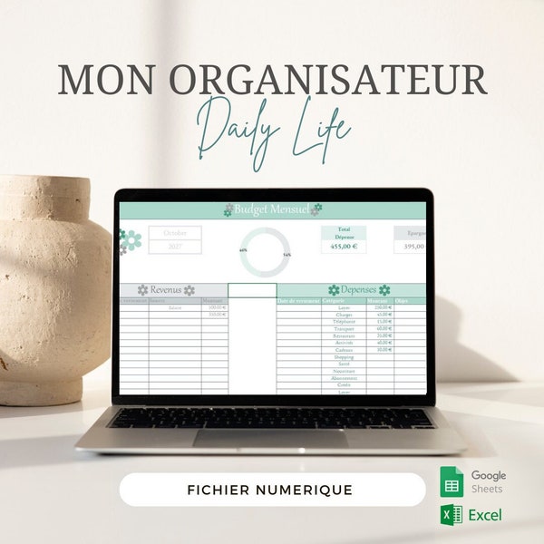 Planificateur du quotidien  - gestion du budget complet en français au format EXCEL - Mon organisateur Daily Life