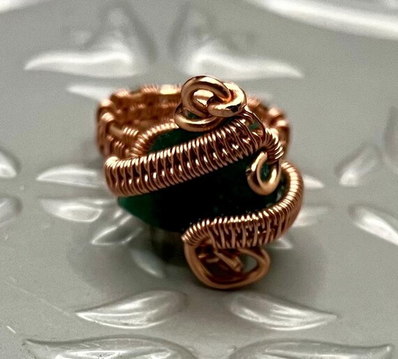 Wire Wrapped Raw Emerald Crystal Ring (Raw Stone)(3-Band Wrap)