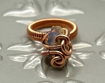 Wire Wrapped Ethiopian Opal Crystal Ring (2-Band Wrap) (Raw Crystal)