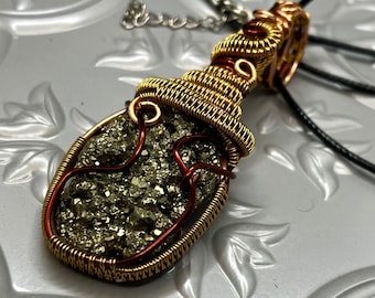Wire Wrapped Pyrite Pendant (4-Band)(Raw)