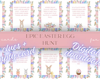 Epic easter egg hunt Clue cards A6 size Interactive Kids Activity Printable Instant download Scavenger hunt