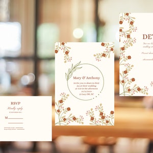 Autumn Floral Wedding Invitation Set: Details & RSVP Card (Digital Printable)