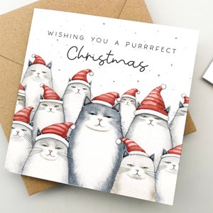 Cartão de Natal engraçado com gato, Cartão de felicitações, Cartão de férias, Cartão de família, Cartão fofo, Catmas, Gato de Natal, Amantes de gatos, Natal Purrrfect