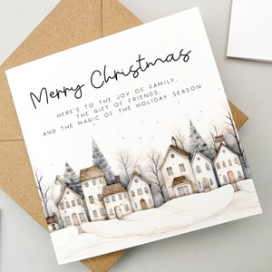 Biglietto di Natale con villaggio innevato e messaggio, biglietto di auguri, biglietto di auguri, regalo per la persona amata, regalo di Natale, simpatico biglietto di Natale