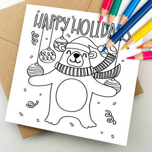 Christmas card to colour-in, greeting card, holiday card, card for kids, xmas, for family, cute card , Colour me, from kids, coloring page