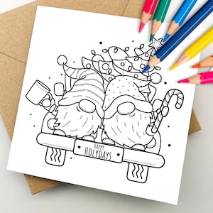 Tarjeta navideña para colorear, tarjeta de felicitación, tarjeta navideña, tarjeta para niños, página para colorear, linda tarjeta navideña, Coloréame, de niños
