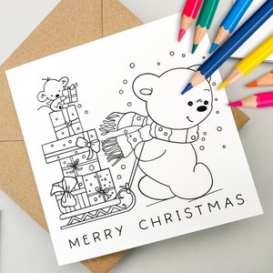 Christmas card to colour-in, greeting card, holiday card, card for kids, xmas, for family, cute Christmas card , Colour me, from kids