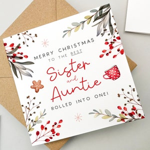 Kerstkaart voor zus en tante, leuke wenskaart, kerstkaart, Kerstmis, cadeau voor tante, familiekaart, eenvoudige kaart, zusterkaart