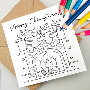 Christmas card to colour-in, greeting card, holiday card, card for kids, family, cute Christmas card , Colour me, from kids, coloring page