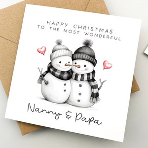 Tarjeta de Navidad para abuelos, Tarjeta de felicitación, Tarjeta navideña, Tarjeta familiar, Tarjeta linda, Árbol de Navidad, Arte de acuarela, niñera y papá