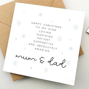 Carte de Noël pour les parents, Carte de vœux, Carte de vacances, Carte mignonne, Arbre de Noël, Aquarelle, maman et papa, belle citation