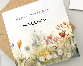 Birthday card for mum, Happy birthday, Card for mother, Floral card