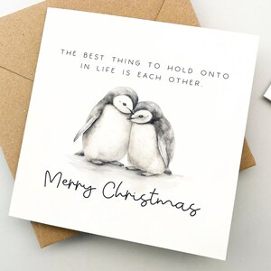 Kerstkaart, pinguïns, wenskaart, kerstkaart, geliefde cadeau, kerstcadeau, leuke kerstkaart, aquarel kunstkaart