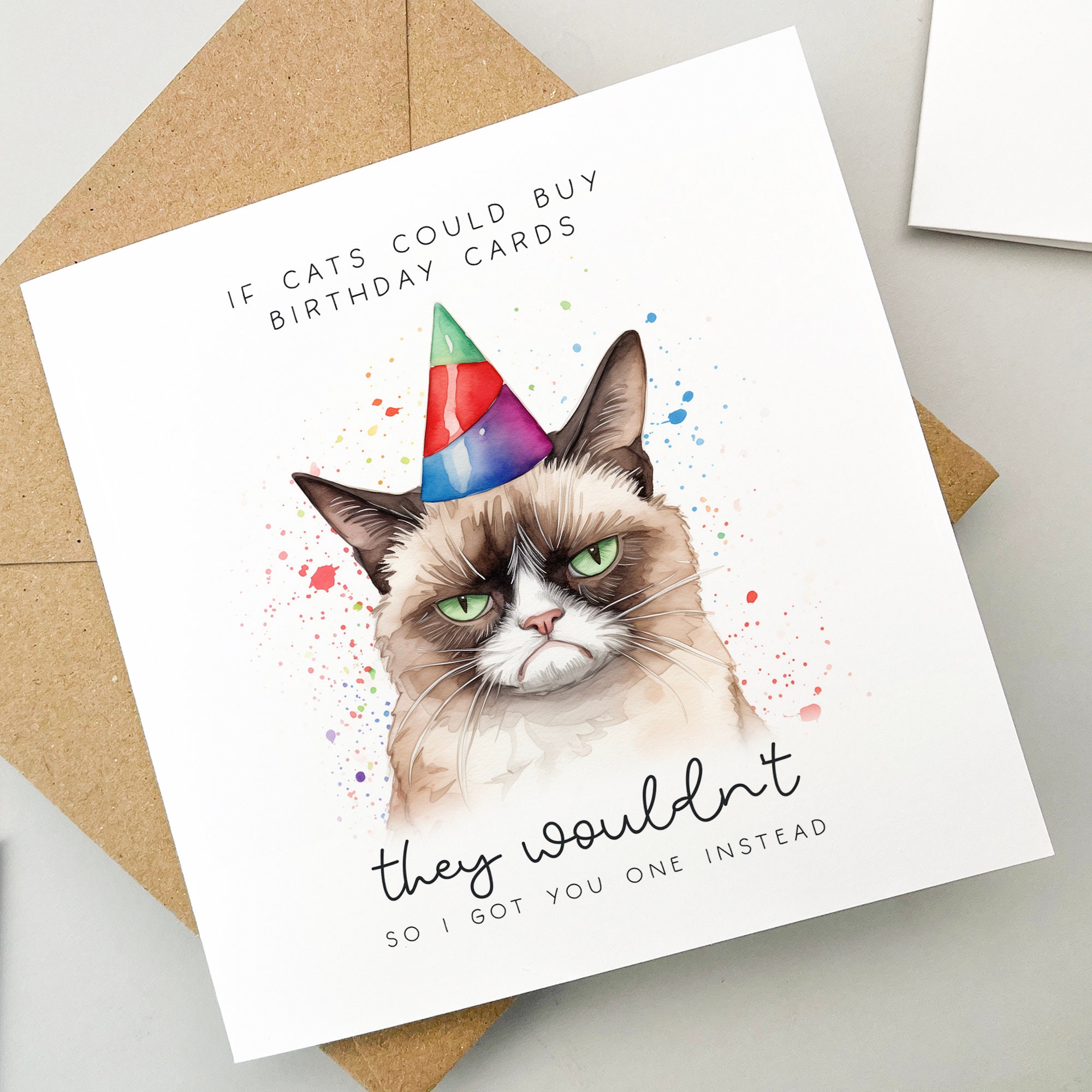 Grumpy Cat Birthday Card, Funny Birthday Card for Cat Lover - Etsy Israel, image size:2000x2000