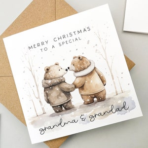 Carte de Noël pour grands-parents, carte de voeux, carte de vœux, carte de famille, jolie carte, sapin de Noël, aquarelle, grand-mère et grand-père