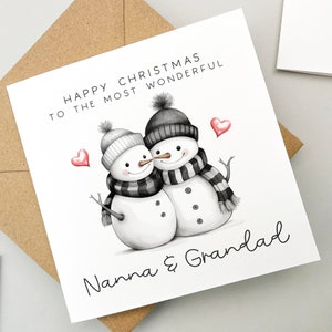 Tarjeta de Navidad para abuelos, Tarjeta de felicitación, Tarjeta navideña, Tarjeta familiar, Tarjeta linda, Árbol de Navidad, Arte de acuarela, nanna y abuelo