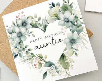 Auntie Happy Birthday Floral Card - Carte D'anniversaire Pour Tante - Fun Happy Birthday Greeting Card For Auntie - Carte D'anniversaire - Carte Florale - France