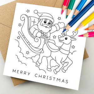 Colour-in Christmas card, greeting card, holiday card, card for kids, xmas, for family, cute Christmas card , Colour me, from kids