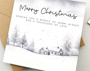 Weihnachtskarte mit verschneiten Bäumen und einer Botschaft, Grußkarte, Weihnachtsgeschenk, süße Weihnachtskarte, Geschenk für den Liebsten, Weihnachtsgeschenk