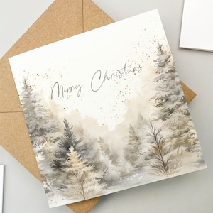 Cartolina di Natale con alberi di pino, biglietto di auguri, biglietto di auguri, regalo della persona amata, Natale, regalo di Natale, carino biglietto di Natale, biglietto con acquerello