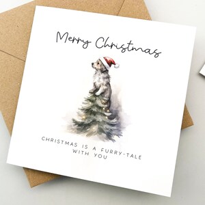 Cartão de Natal engraçado com um cachorro, cartão de felicitações, cartão de férias, cartão de família, cartão fofo, dogmas, cachorro de Natal, amantes de cães, cartão de animal de estimação