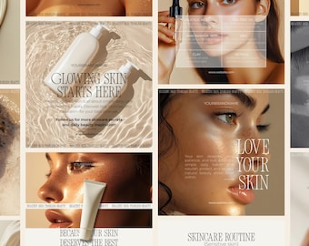 Skincare Instagram Templates | 50 Canva Editable Posts & Stories | Social Media Bundle for Content Creators and Estheticians