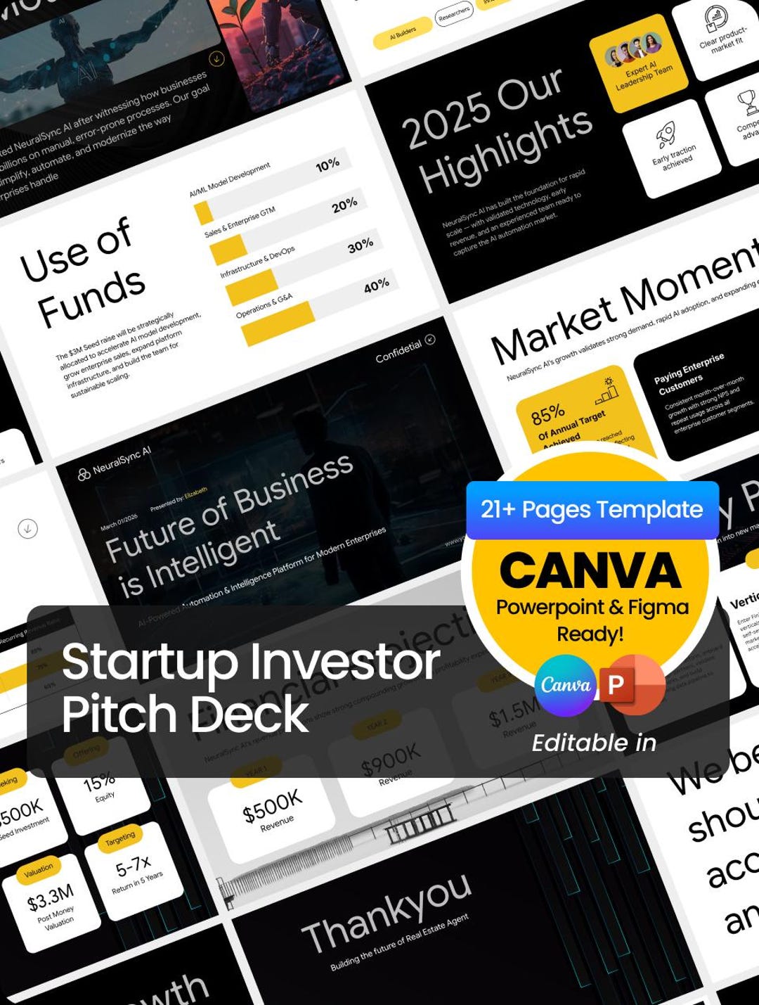 AI Startup Pitch Deck Template | Fundraising Template, Canva Investor ...