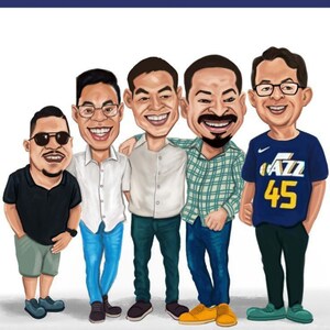 Potrait personnalisé de bande dessinée drôle de groupe de bande dessinée, Potrait minimaliste, amis de potrait de caricature d'art morden caricature portrait moderne