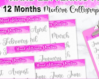 Oefenbladen moderne kalligrafie: januari tot december (pdf- en jpg-bestanden)