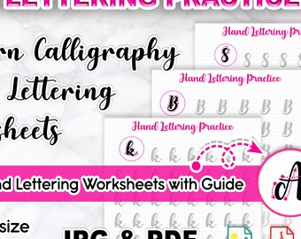 Oefenwerkbladen kalligrafiebelettering: alfabet, cijfers, monolinelettertype (pdf-bestand, jpg-bestanden)