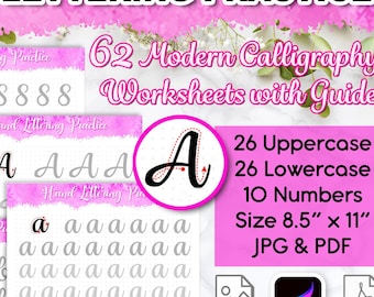 Oefenbladen moderne kalligrafie: hoofdletters, kleine letters, cijfers (pdf-bestand)